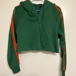 Forever 21 cropped green hoodie with velvet stripes